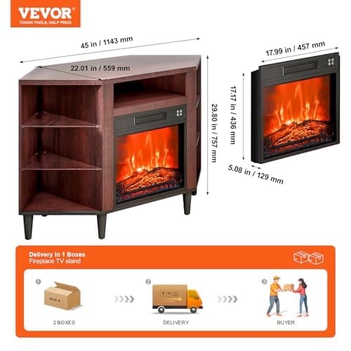 VEVOR Electric Fireplace TV Stand, Corner TV Stand for 50" TVs, Vintage Design, 20 LED Lights, Remote & Timer