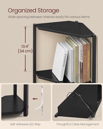 VASAGLE Ebony Black 5-Tier LED Corner Bookshelf ULBC590B01