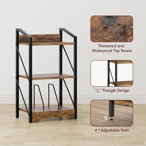 Vagusicc 3-Tier Industrial Metal Bookshelf, Brown, for Living Room and Home Office
