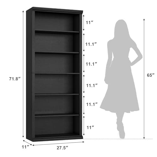 Elegant 28" Tall Bookshelf, 6 Tiers Spacious Storage, Home Office & Living Room Organizer