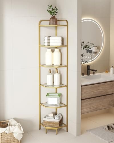 Modern 6-Tier Steel & Tempered Glass Corner Shelf Stand, CS90600G