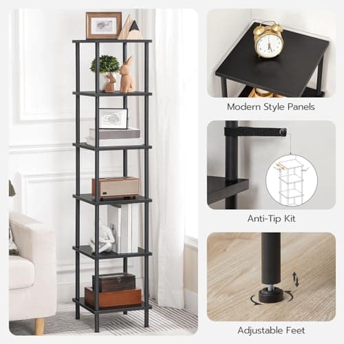 HOOBRO BK55CJ01 6-Tier Corner Shelf, Tall Storage Rack, Black