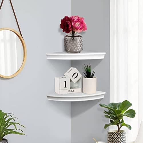 AHDECOR White Corner Shelves for Storage and Display in Living Room & Bedroom, Set of 2