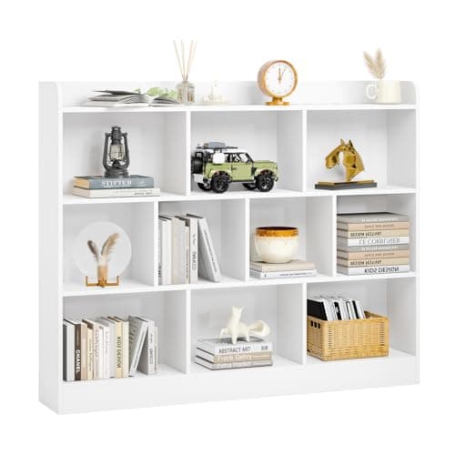 MXV 8 Cube Bookshelf, Wood Storage Organizer, White Free Standing for Living Room, Bedroom