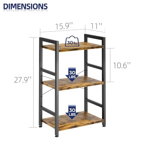 NUMENN 3 Tier Slim Bookshelf for Home StorageVintage