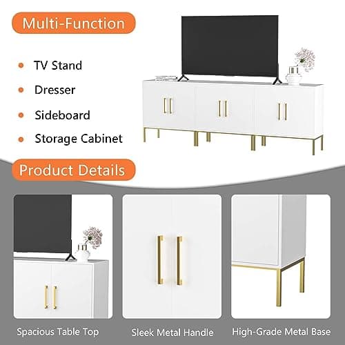 LYNSOM 85 Inch TV Stand with 3 Cabinets for Living Room (White)