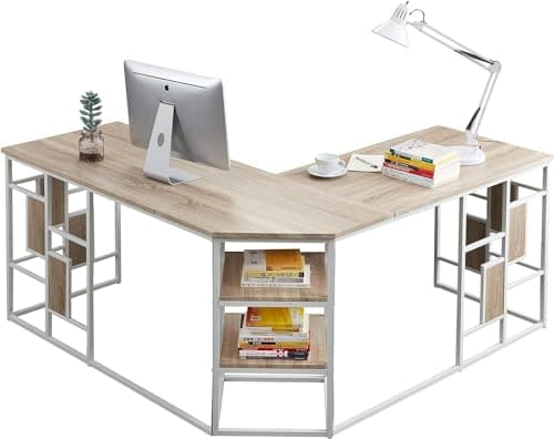 L-Shaped Corner Desk for Home Office - Metal Computer Table