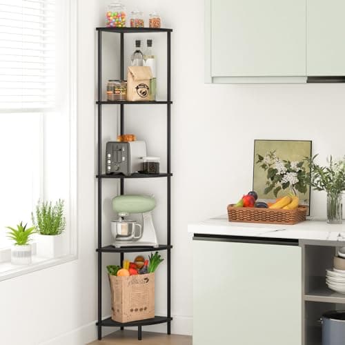 Yoobure 5-Tier Tall Black Corner Bookshelf for Living Room, Bedroom, Office