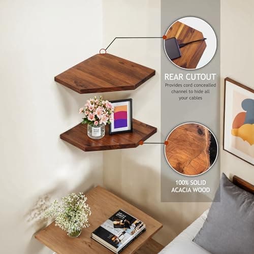 Demigo Solid Acacia Wood Corner Shelf Set, 11.8 x 16.5 Inches