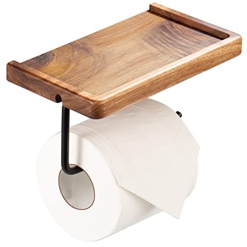 Black Toilet Paper Holder with Storage Shelf for Bathroom, Wall Mount with Adhesive & Screw