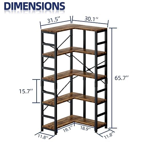 NUMENN 5 Tier Corner Bookshelf, Modern Tall Storage Display for Home Office, Living Room & Bedroom