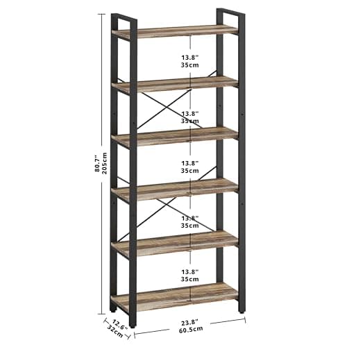 IRONCK 6-Tier Vintage Industrial Style Bookshelf for Home Office Living Room