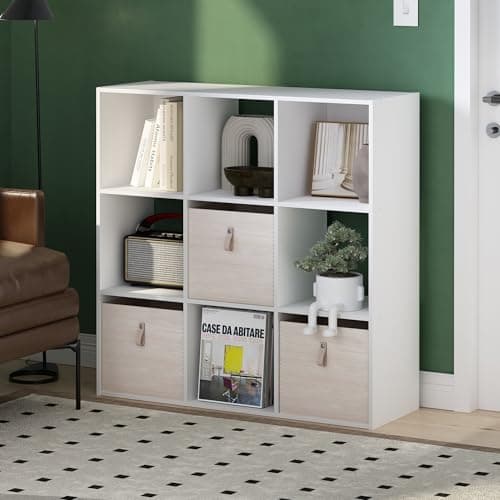 Furinno 9-Cube White Storage Cabinet and Bookcase