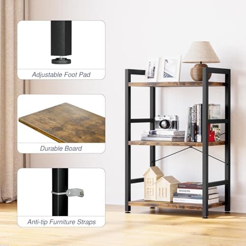 NUMENN 3 Tier Slim Bookshelf for Home StorageVintage