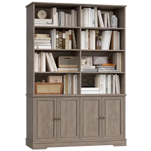 Finetones 73" Tall Black Bookshelf with Doors, 6-Tier Storage Large Bookcase