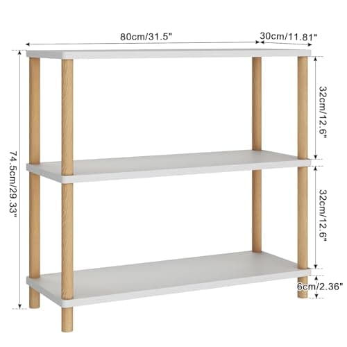 IBUYKE 3-Tier White Wooden Bookcase - Modern Standing Storage Organizer