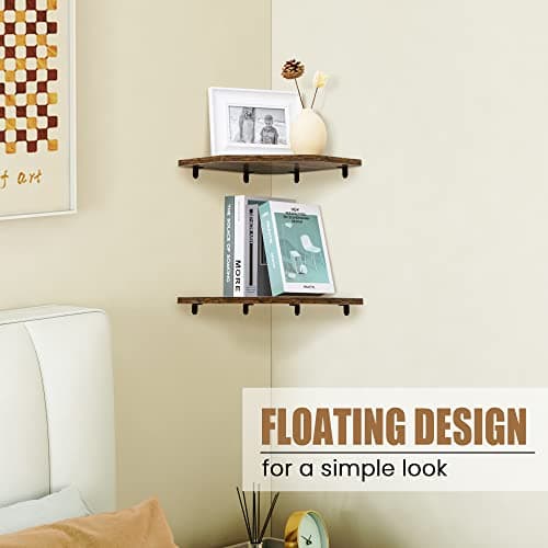 Rustic Wood Corner Wall Shelves Set for Living Room Bedroom Bathroom Kitchen