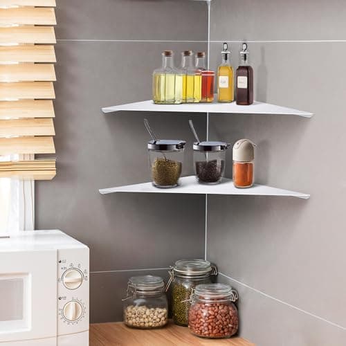 White Metal Wall Corner Shelf Set of 2 for Living Room, Bedroom, Bathroom