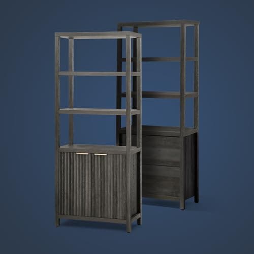 Midnight Oak Oxford Bookshelf, 5-Tier Tall Cabinet with Storage (1PCS)