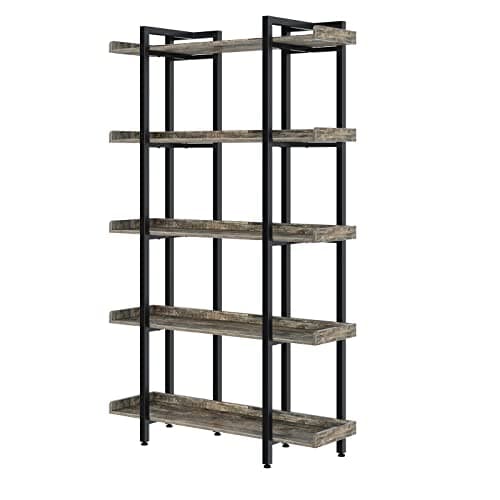 Rolanstar 5-Tier Industrial Bookshelf, Large Rustic Brown Home Office Shelf