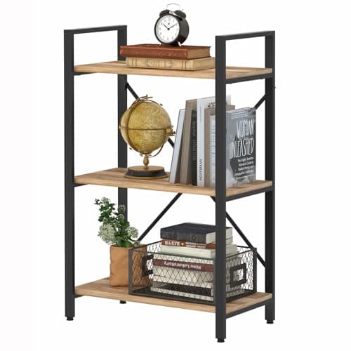BON AUGURE Vintage Oak 3 Tier Bookshelf for Small Spaces