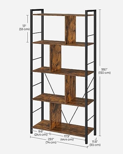VASAGLE 5-Tier Bookshelf, Rustic Brown and Black ULBC121B01