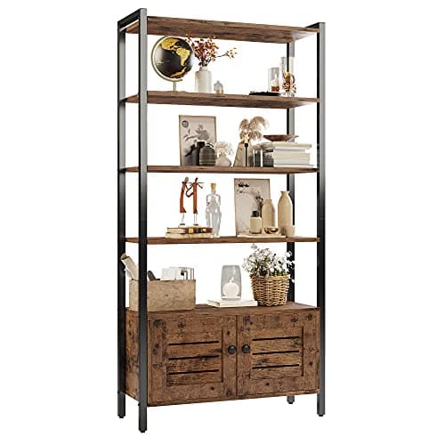 IRONCK 27.6" Vintage Brown Standing Bookshelf with Doors