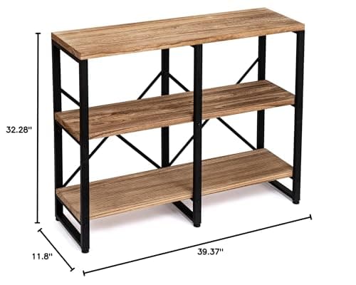 Rustic Industrial 3 Tier Wooden Bookshelf for Home Office