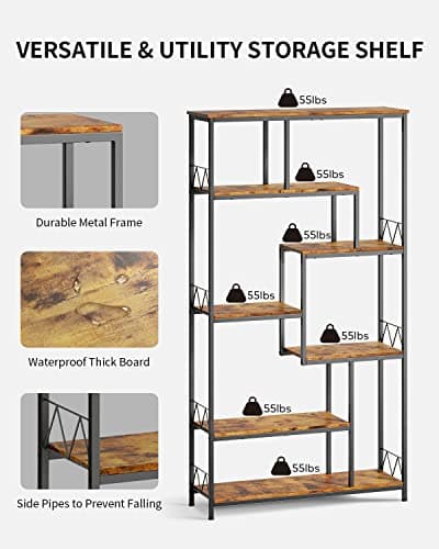 Gizoon 8-Shelf Staggered Metal Bookcases for Bedroom, Living Room, Home Office