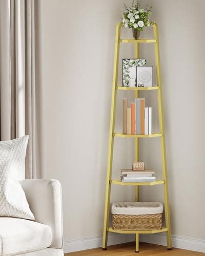 5-Tier Ladder Corner Shelf, 59.6" Tall, Rustic Brown and Black TCJ20BF