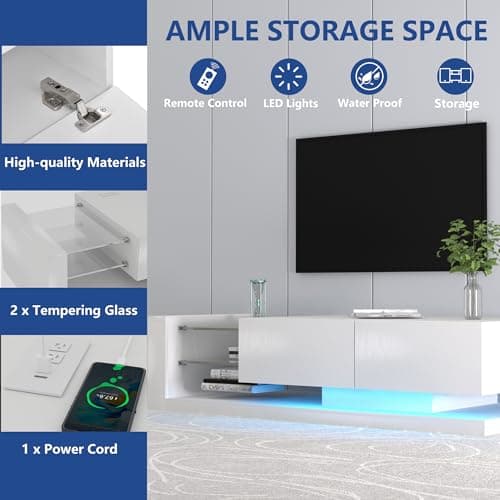 Modern White 70-80 Inch TV Stand with Storage for Living Room