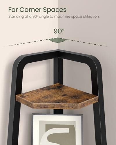 5-Tier Ladder Corner Shelf, 59.6" Tall, Rustic Brown and Black TCJ20BF
