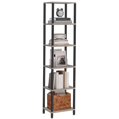TUTOTAK 6-Tier Tall Narrow Bookshelf, White BS01BW006