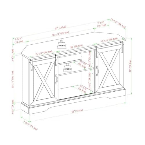 White Oak Finish Pemberly Row Wood Corner TV Stand with Sliding Doors & Adjustables