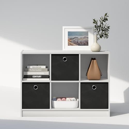 Furinno 6-Cube Multipurpose Storage Organizer Shelf, White/Black