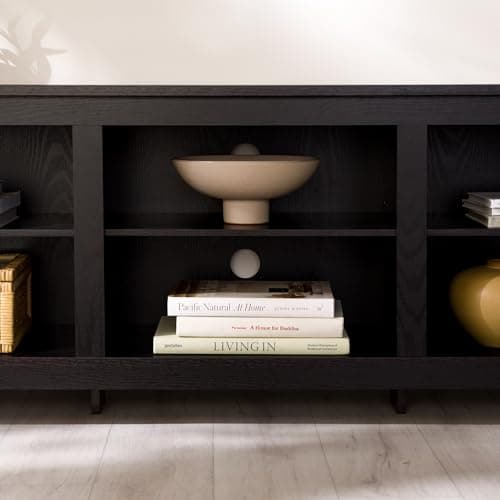 Walker Edison Wren Classic 6 Cubby TV Stand, 70 Inch, Black