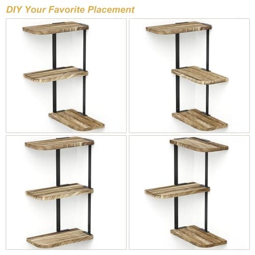 Love-KANKEI Carbonized Black 3-Tier Rustic Wood Wall Mount Shelf for Bedroom and More