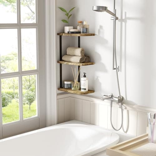 Love-KANKEI Carbonized Black 3-Tier Rustic Wood Wall Mount Shelf for Bedroom and More