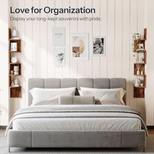 HOOBRO 5-Tier Rustic Brown Floating Corner Shelves for Living Room, Bedroom & More