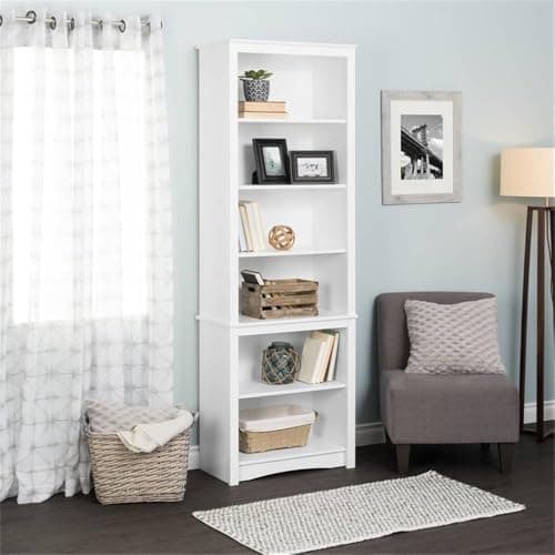 Prepac Sonoma Tall 6-Tier White Bookcase with Storage, Home Office Organzier