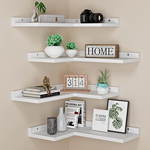 Rustic Dark Brown Floating Corner Shelves Set of 4 for Wall Décor Storage