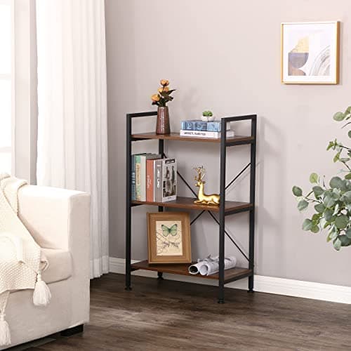 BEWISHOME 37" 3-Tier Rustic Brown Bookshelf for Small Spaces