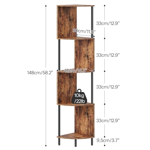 HOOBRO Rustic Brown 5-Tier Corner Shelf Stand, Tall Plant & Book Display