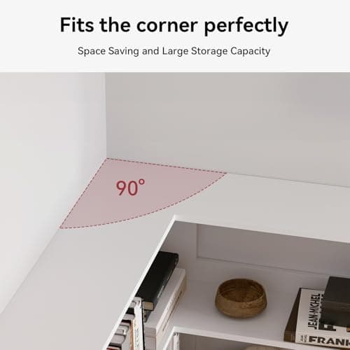 Oneinmil White Large Corner Bookshelf 6 Tiers with Baffles Storage Display Rack