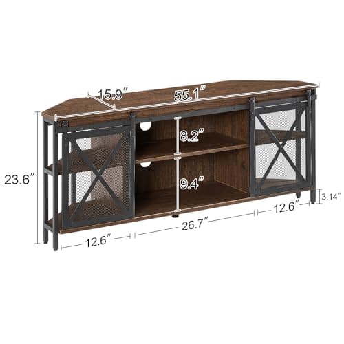 Rustic Corner TV Stand for 55/60 Inch TV with Storage and Sliding Barn Door