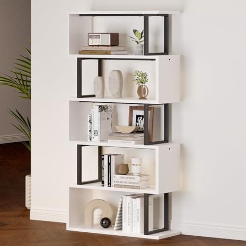 MXV 70.4" Tall S-Shaped 5-Tier White Home & Office Bookshelf