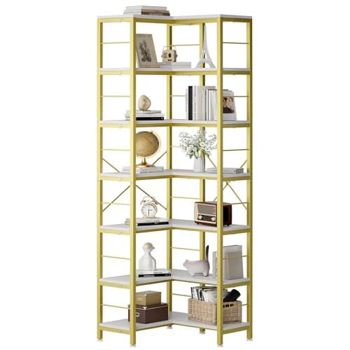 Rustic Brown 5-Tier Industrial L-Shaped Corner Bookshelf, 70.86" Tall