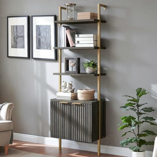 Oxford Midnight Oak 5-Tier Wall Mount Bookshelf with Cabinet