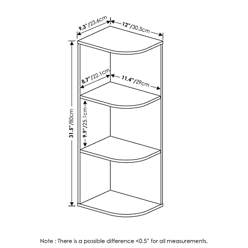 Furinno Pasir 3-Tier Corner Open Shelf, White