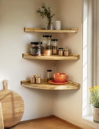 Rustic Farmhouse Corner Wall Shelf for Kitchen Bathroom Bedroom - 12x12 Inch